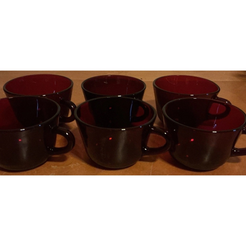 Set of 6 Depression Ruby‎ Red Anchor Hocking Glass Coffee/Tea Cups